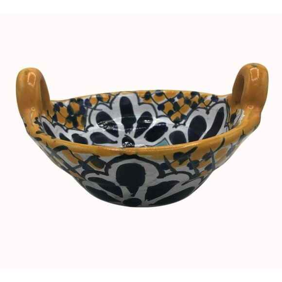 VTG Talavera Handpainted Ceramic Basket Dish Signed Ruth Mexico Floral 6x1.5 Inc - Picture 1 of 6